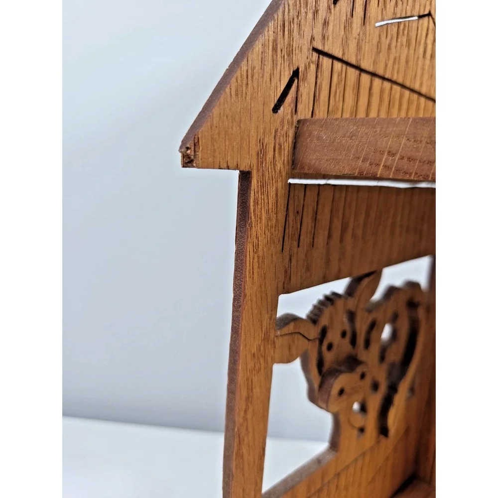 Vintage Hand Carved Wooden Small Barn Corner Shelf W/Decorative Cows Rustic